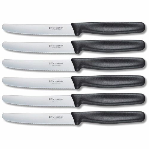 6 Piece Victorinox Swiss Army Cutlery Classic 4.5" Round Tip with Serrated Blade Steak Knife Set